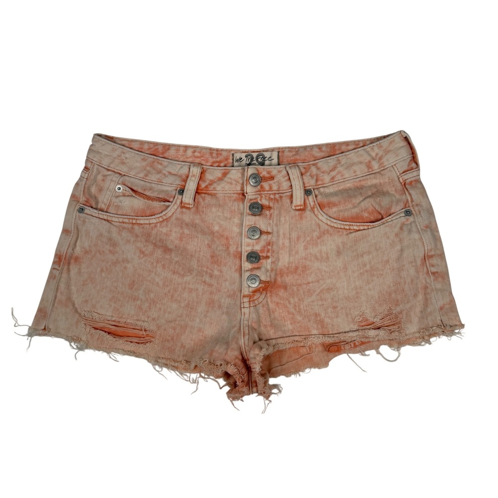 We The Free Free People Shorts Womens 29 Coral Acid Wash Button Fly Cutoff Denim